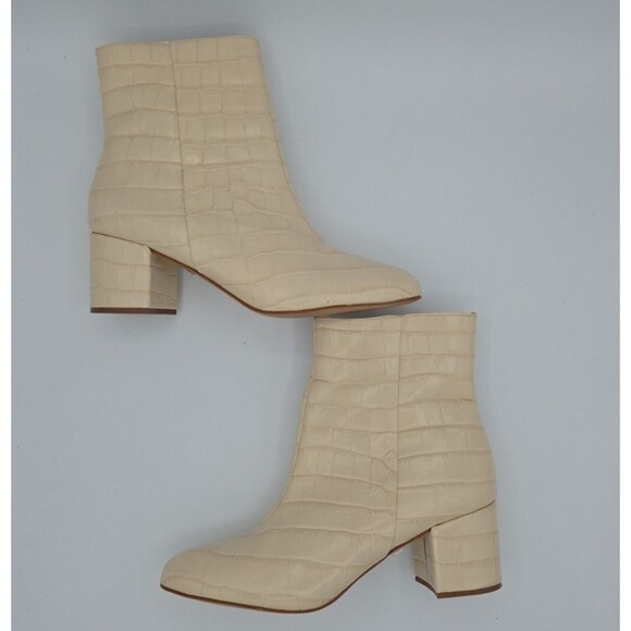 Schutz Women's Size 10B Leather Croco Ankle Boots Lupe Eggshell Side Zip EUC - Picture 5 of 10